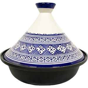Cuilinas-sTajine Fes Ø30cm - Inductie – Handgemaakt kleurrijke keramiek – wit/blauw