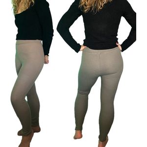 Fleece Thermo Legging - Taupe - [ Maat 36-38 ] - Dames Fleece Broek - Sport Legging - Fleece Panty - Wintermode