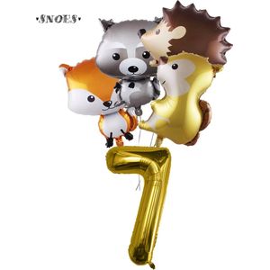 Snoes Ballonnen - Gouden Cijferballon 7 Jaar Set Bosdieren – Dieren Feestpakket - Kinderverjaardag