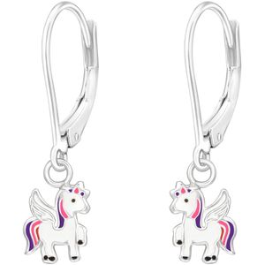 Joy|S - Zilveren eenhoorn bedel oorbellen - leverback sluiting - unicorn met vleugeltjes - kinderoorbellen
