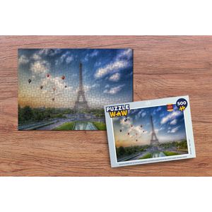 Puzzel De Eiffeltoren met op de achtergrond luchtballonnen die in de lucht varen boven Parijs - Legpuzzel - Puzzel 500 stukjes
