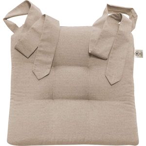 Stoelkussen in linnen-look met bandjes, voor rotan stoelen, extra dik en comfortabel, taupe, 42 cm x 46 cm x 7 cm