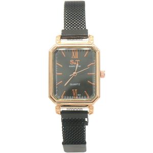 Horloge Mesh - Kast 30x25 mm - Metaal - Quartz - Zwart