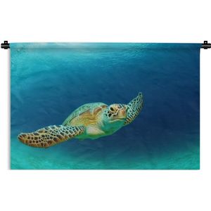Wandkleed Schildpad - Close-up foto van groene zeeschildpad Wandkleed katoen 180x120 cm - Wandtapijt met foto XXL / Groot formaat!