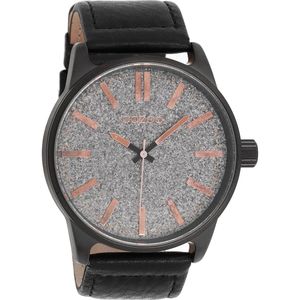 OOZOO Timepieces - Zwarte horloge met zwarte leren band - C9063