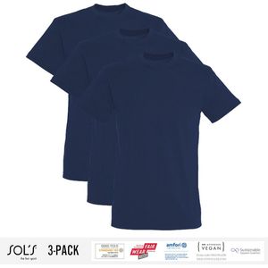 3 Pack Sol's Jongens/Meisjes T-Shirt 100% biologisch katoen Ronde hals Navy Blue Maat 96/104 (3/4 Jaar)