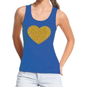 Gouden hart tanktop / mouwloos shirt blauw dames - dames singlet Gouden hart L
