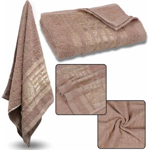 Bruine Katoenen Handdoek met Gouden Borduurwerk, Badhanddoek 70x135 cm