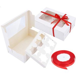 10 Pack Cupcake Boxes - Witte Bakkerij Containers met Venster - 4/6 Verwijderbare Inserts - Muffins Cake Donut Macarons