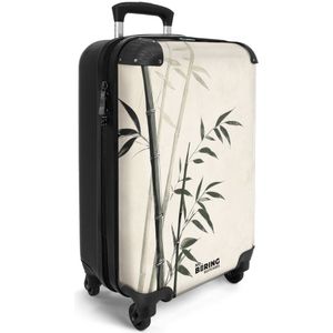 NoBoringSuitcases.com® - Handbagage koffer lichtgewicht - Reiskoffer trolley - Beige met groene bamboe - Vakantie rolkoffer met wieltjes - Carryon suitcase - Flightcase - Cabin koffertje - Past binnen 55x40x20 en 55x35x25