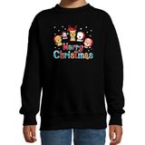 Foute kersttrui / sweater dierenvriendjes Merry christmas zwart voor kinderen - kerstkleding / christmas outfit 152/164
