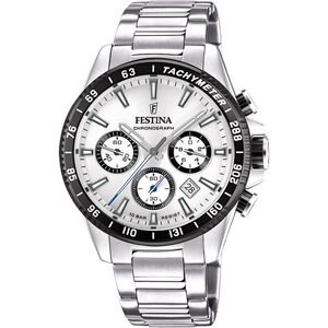 Festina F20560/1 Heren Horloge - Chronograaf - Mineraalglas - Roestvrijstaal/Staal - Zilverkleurig - Ø 45 mm - Quartz - Vouw/Vlindersluiting