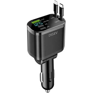 DISEV® - Autolader - 86W Autolader USB C - Autolader USB C & Lightning - Veilig en Compact - Auto snellader - 12-24V Auto Oplader - Sigaretten Aansteker Adapter - Autoaccessoires - Snellader