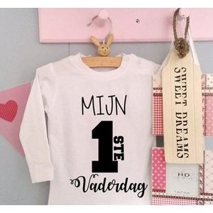 Baby shirtje jongen meisje tekst voor papa mijn eerste vaderdag | lange mouw T-Shirt | wit zwart | maat 62 |  leukste kleding babykleding cadeau verjaardag