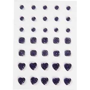 Strasstenen, rond, vierkant, hart, afm 6+8+10 mm, blauw, 35 stuk/ 1 doos