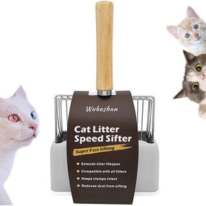 Bastix - Kattenbakschep met houder, metalen kattenbakschep met houten handvat, gatafstand 7 mm, lengte 28 cm, kattenbakschep, kattenbakschep, kattenbakschep, kattenbakschep voor kattenbakvulling