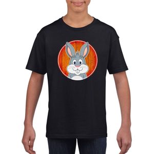Kinder t-shirt zwart met vrolijke konijn print - konijnen shirt - kinderkleding / kleding 122/128