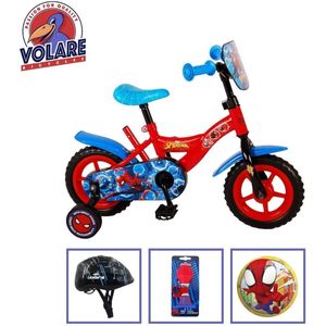Volare Kinderfiets Spider-Man - 10 inch - Doortrapper - Met fietshelm en accessoires