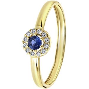 Lucardi Dames Ring met wit&blauwe zirkonia - Ring - Cadeau - 9 Karaat - Geelgoud