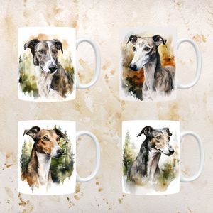 Greyhound mokken set van 4, servies voor hondenliefhebbers, hond, thee mok, beker, koffietas, koffie, cadeau, moeder, oma, pasen decoratie, kerst, verjaardag