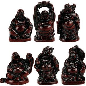 Boeddha’s Rood (Set van Zes Geluksboeddha Mini-Beeldjes) – 5 cm