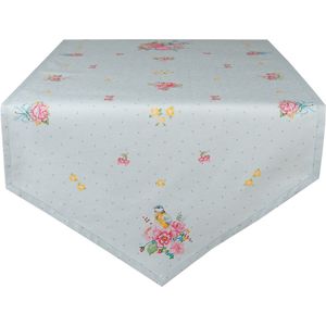 Clayre & Eef Tafelloper 50x160 cm Groen Katoen Bloemen Tafelkleed