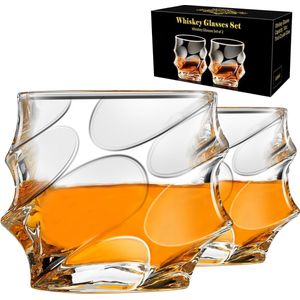 PARACITY Whisky Glass Wavy Style Whisky Glasses 2 Pack Old Fashioned Cocktail Glass 10oz Whiskey Glasses Rum Glasses Gifts for Men