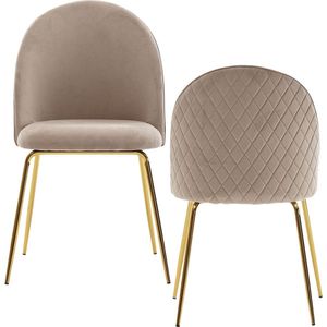 Rootz Eetkamerstoel - Set van 2 Fluweelbeige Gestoffeerd - Keukenstoel met Gouden Poten - Scandinavische Schelpstoel - Gestoffeerde stoel met fluwelen bekleding