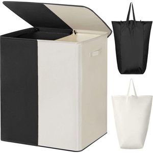 154L Laundry Basket, Laundry Hamper, 2 Compartments with Lid, Large Laundry Basket and Removable Laundry Bag, Large, Foldable, 2 Dividers, Laundry Basket with Handles for Laundry Room (Black +
