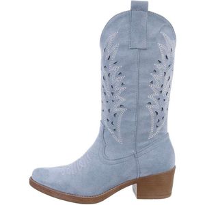 ZoeZo Design - laarzen - kuitlaarzen - western laarzen - cowboylaarzen - suedine - blauw - wit stiksel - maat 36