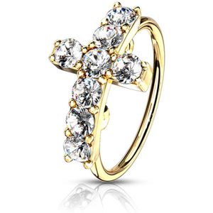 Piercing centraal kruis gemmed gold plated