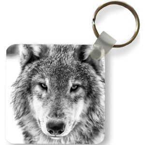Sleutelhanger - Uitdeelcadeautjes - Dierenprofiel wolf in zwart-wit - Plastic