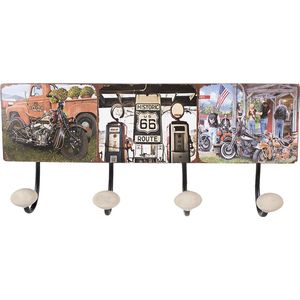 Clayre & Eef Wandkapstok 40x5x17 cm Zwart Rood Ijzer Motor Route 66