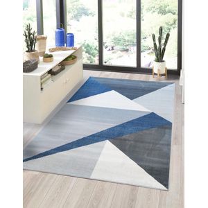 Flycarpets Sarande Modern Grijs / Blauw Vloerkleed Geo Laagpolig - Tapijt - Voor binnen - 80x150 cm
