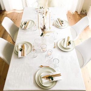 damast tafelkleed, 240x240 cm, katoen, atlasrand, hoekig, wit