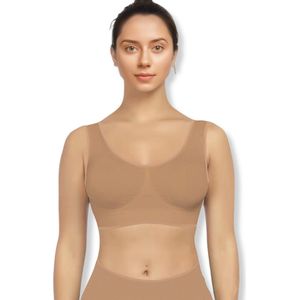 Comfort BH zonder beugel - Maat 3XL - Beige - Met uitneembare bh vulling - Extra comfortabele Sport BH - Zwangerschaps bh - Beugelloze bh - met push up - Magic bra - met pads