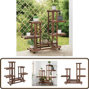 vidaXL Plantenstandaard 95x25x101 cm met wielen Plantenstandaard - Plantenrek - Vurenhout - Vintage - Retro
