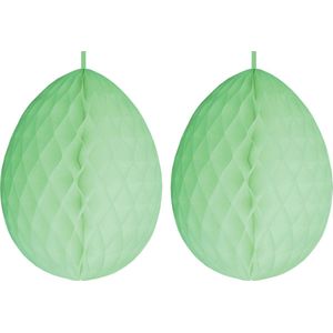 2x stuks hangdecoratie honeycomb paaseieren pastel groen van papier 30 cm - Brandvertragend - Paas/pasen thema decoraties/versieringen
