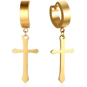 Fako Bijoux® - Oorbellen - Oorringen - RVS - Kruisje - Goudkleurig