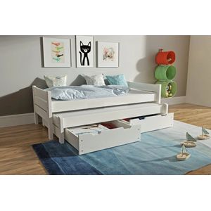 Rockwood® Tienerbed Combi Wit met 2 lattenbodems, matrassen bovenbed en onderbed