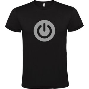 Zwart t-shirt met "" Power Button "" print Zilver size XS