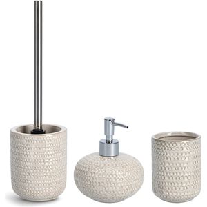 Zeller badkamer accessoires set 3-delig - keramiek - beige - structure