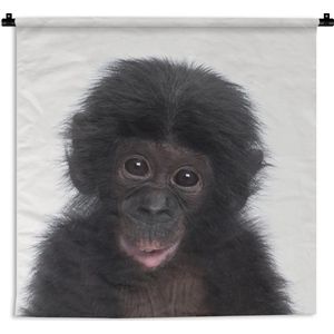 Wandkleed Animalprintshop - Chimpansee - Portret dierenprint kinderkamer Wandkleed katoen 150x150 cm - Wandtapijt met foto
