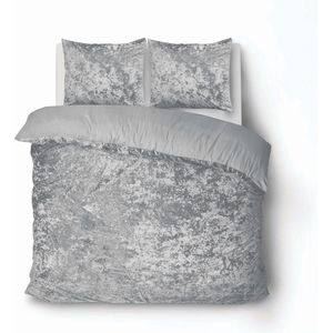 iSleep Dekbedovertrek Crushed Velvet - Tweepersoons - 200x200/220 cm - Licht Grijs