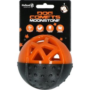 Dog Comets Moonstone - Ronde Traktatiebal - Hondenspeelgoed - Intelligentie speelgoed - Stuiterend - Met pieper - Rubber - Ø9 cm - Oranje/Zwart