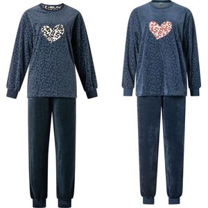 2 dames pyjama's velours van Lunatex 124209 met zwart en roest hart maat S