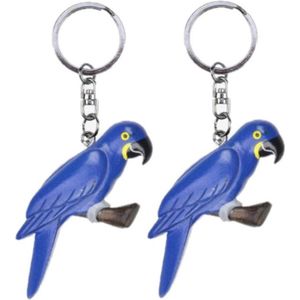 4x stuks houten blauwe Macaw Ara papegaai sleutelhanger 8 cm - Cadeau artikelen