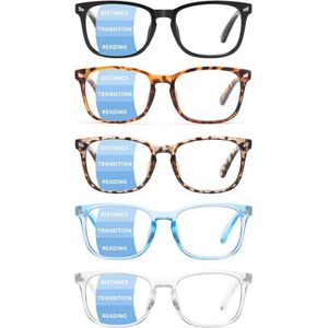 5 Pack Progressieve Multifocale Leesbrillen voor Dames en Heren - Blauw Licht Filter UV Straling