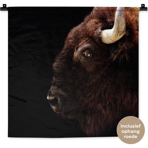 Wandkleed Dieren op een zwarte achtergrond - Amerikaanse bizon op zwarte achtergrond Wandkleed katoen 60x60 cm - Wandtapijt met foto