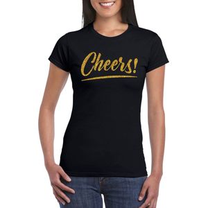 Bellatio Decorations Verkleed T-shirt voor dames - cheers - zwart - gouden glitter - carnaval XXL
